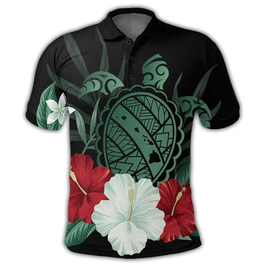 Alohawaii Shirt - Hawaiian Map Turtle Hibiscus Polynesian Polo Shirt - AH - J4R