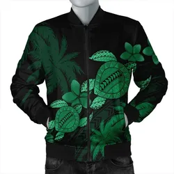 Hawaii Turtle Plumeria Coconut Tree Polynesian Bomber Jacket - Green - AH