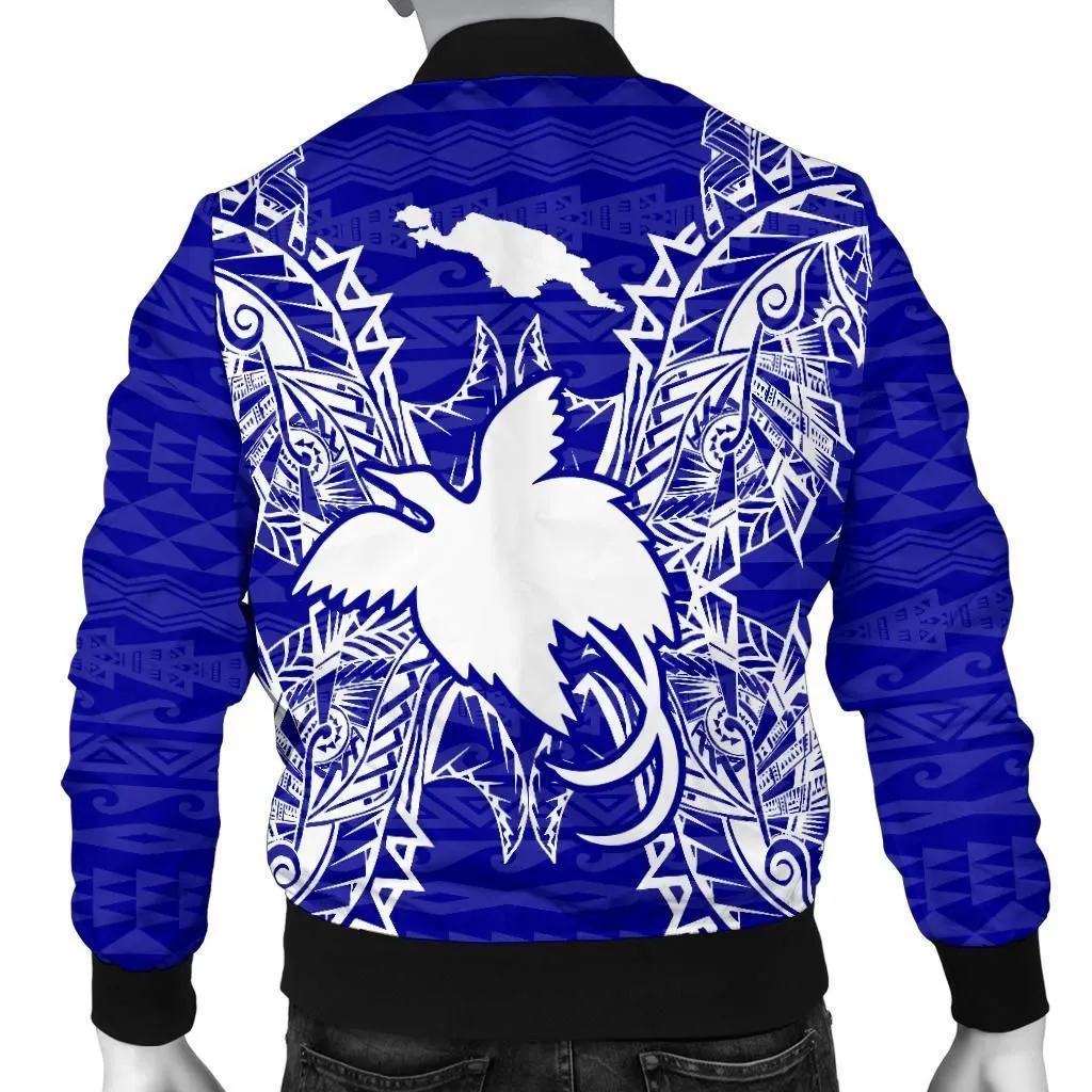 Papua New Guinea Polynesian Mens Bomber Jacket Map Blue