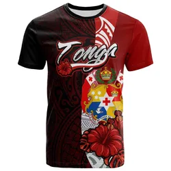 Tonga Polynesian T shirt - Coat Of Arm With Hibiscus