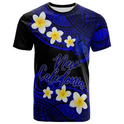 New Caledonia Custom Personalised T-Shirt - Plumeria Polynesian Vibe Blue