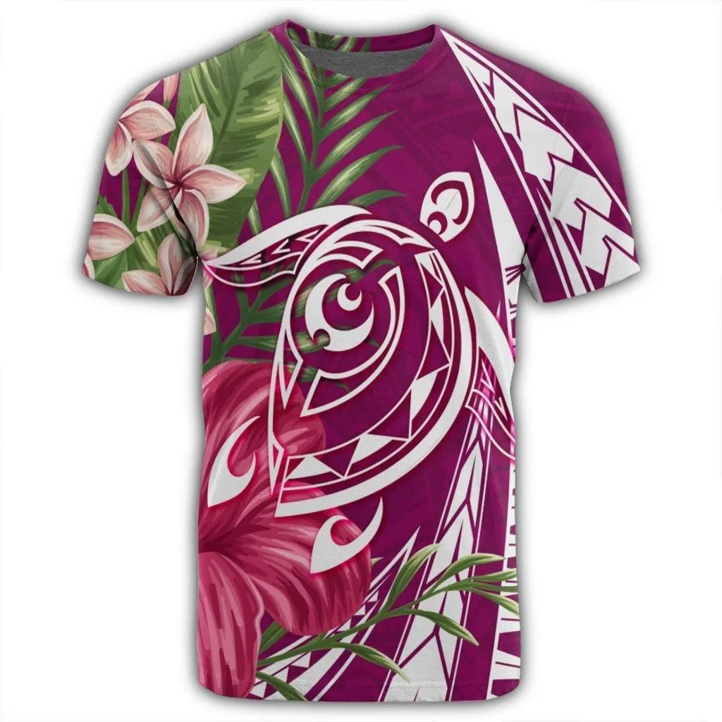 Hawaii Polynesian Turtle Tropical Hibiscus Plumeria T-Shirt - Pink - AH