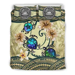 FamilyGater Bedding Set - Cover and Pillow Cases American Samoa - Polynesian Turtle Hibiscus Beige A24