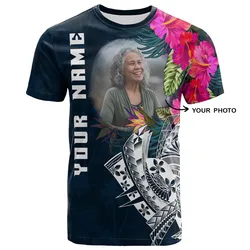 Personalized Kanaka Maoli T-shirt - Hawaii Polynesian Waves with Plumeria Flowers (Blue)