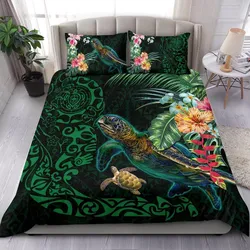 Tiki Polynesian Bedding Set Turtle Hibiscus - Green