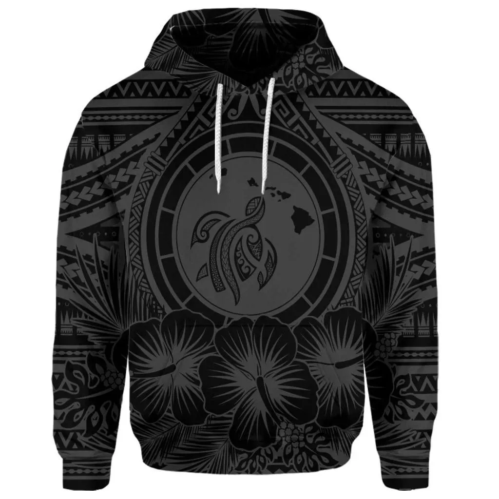 Alohawaii Hoodie - (Personalised) Hawaiian Map Honu Hibiscus Tropic Gray Polynesian Hoodie - AH - JGR