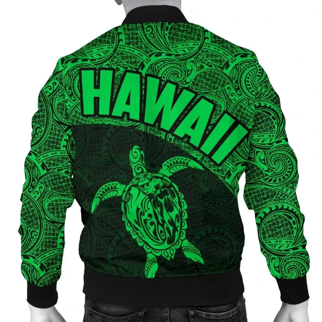 Hawaii Men's Bomber Jacket Turtle Mermaid Polynesian Black Green Version TH0