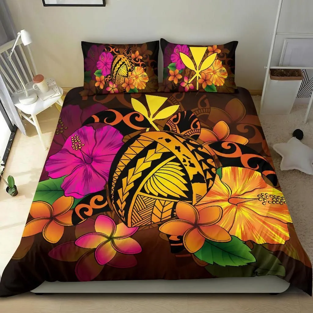 FamilyGater Bedding Set - Cover and Pillow Cases Hawaiian Map Turtle Tribal Kanaka Hibiscus Plumeria Polynesian - AH J9