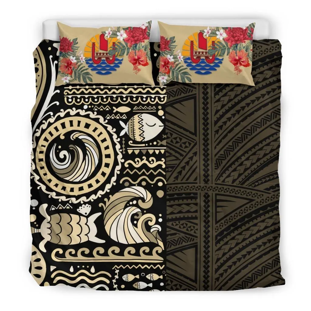 Polynesian Tahiti Gold Polynesian Hibiscus Tribal Style A Bedding Set Camlizn
