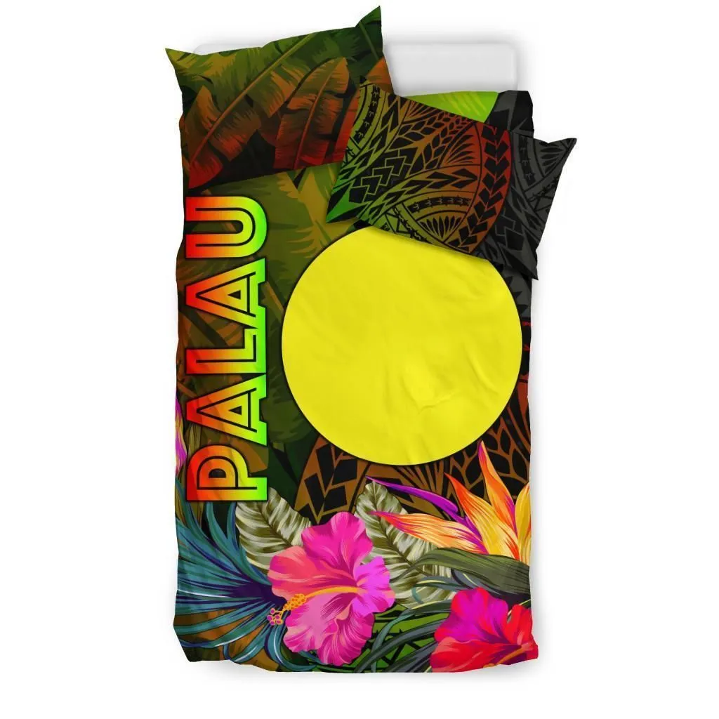 Palau Polynesian Bedding Set - Hibiscus and Banana Leaves
