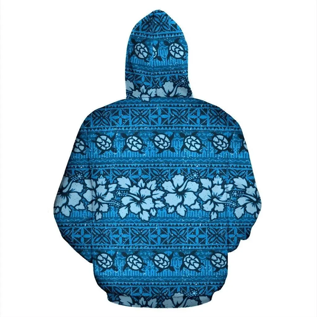 Alohawaii Clothing - Hoodie Fiji Tapa¬†Hibiscus¬†Blue¬†A7