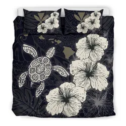 FamilyGater Bedding Set - Cover and Pillow Cases Hawaiian Hibiscus Turtle Polynesian - Maps Style Black A10