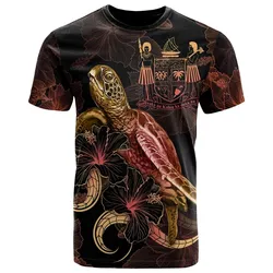 Alohawaii T-Shirt - Tee FIJI Polyneisan - Turtle With Blooming Hibiscus Gold - BN22