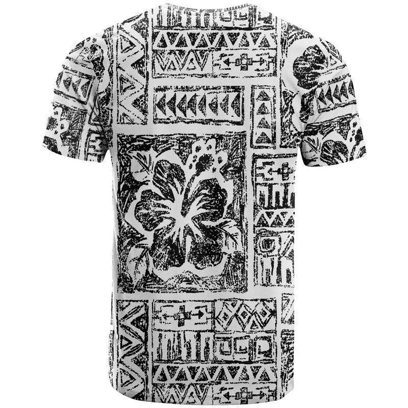 Fiji Tribal Black T Shirt Triple Hibiscus Tapa Style LT9