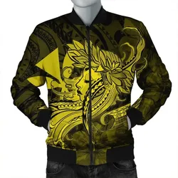 Alohawaii Jacket - Hawaiian Map Hula Girl Hibiscus Kanaka Polynesian Bomber Jacket - Yellow - AH - J4R