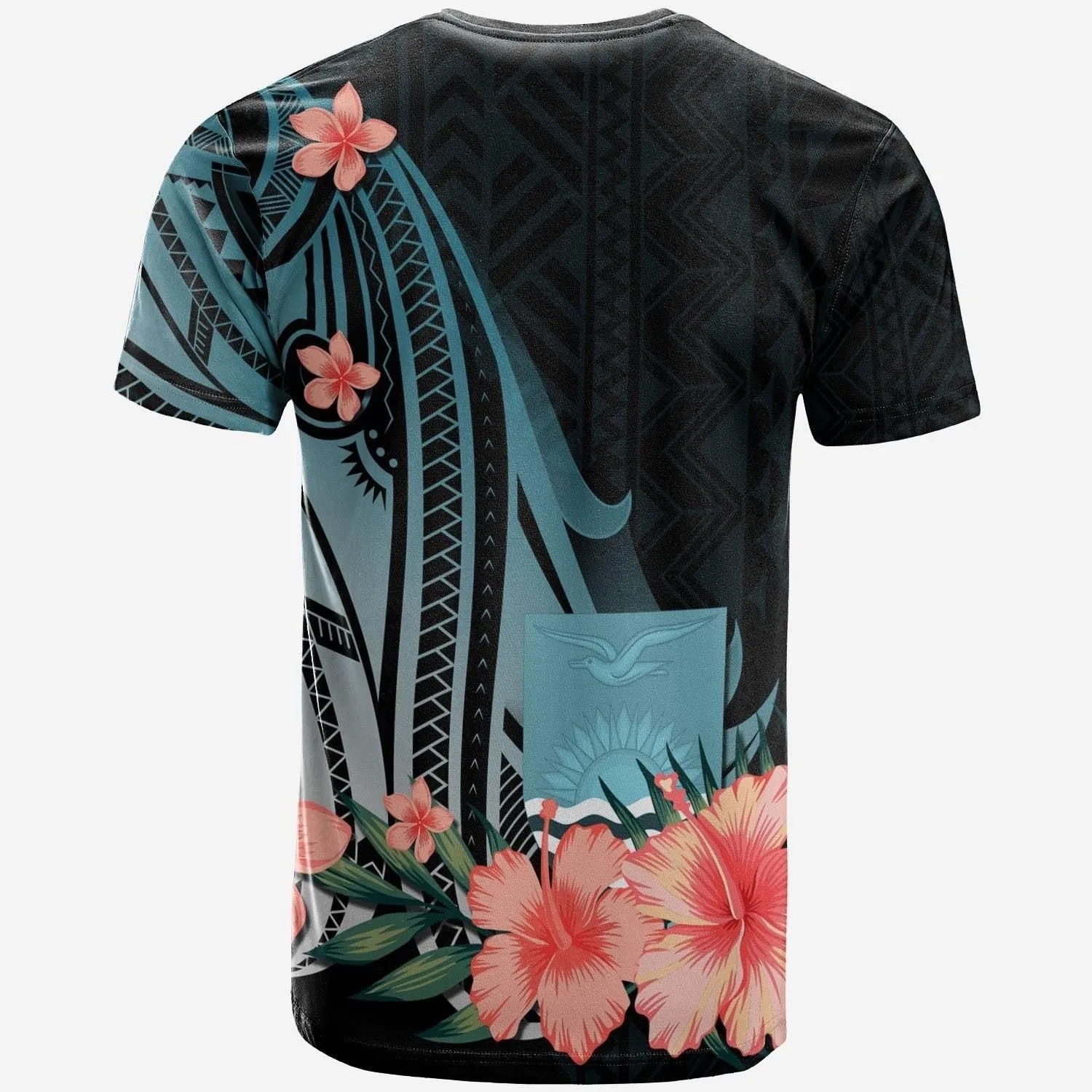 Kiribati T shirt - Turquoise Polynesian Hibiscus Pattern Style