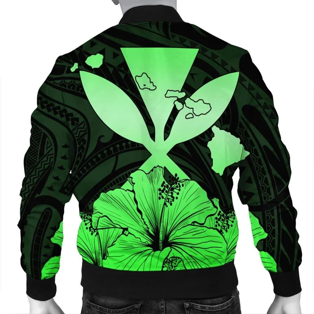 Hawaiian Kanaka Bomber Jacket Hibiscus Polynesian Love - Green - AH