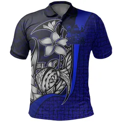 Fiji Polo Shirt Blue Coat of Arm - Turtle with Hook