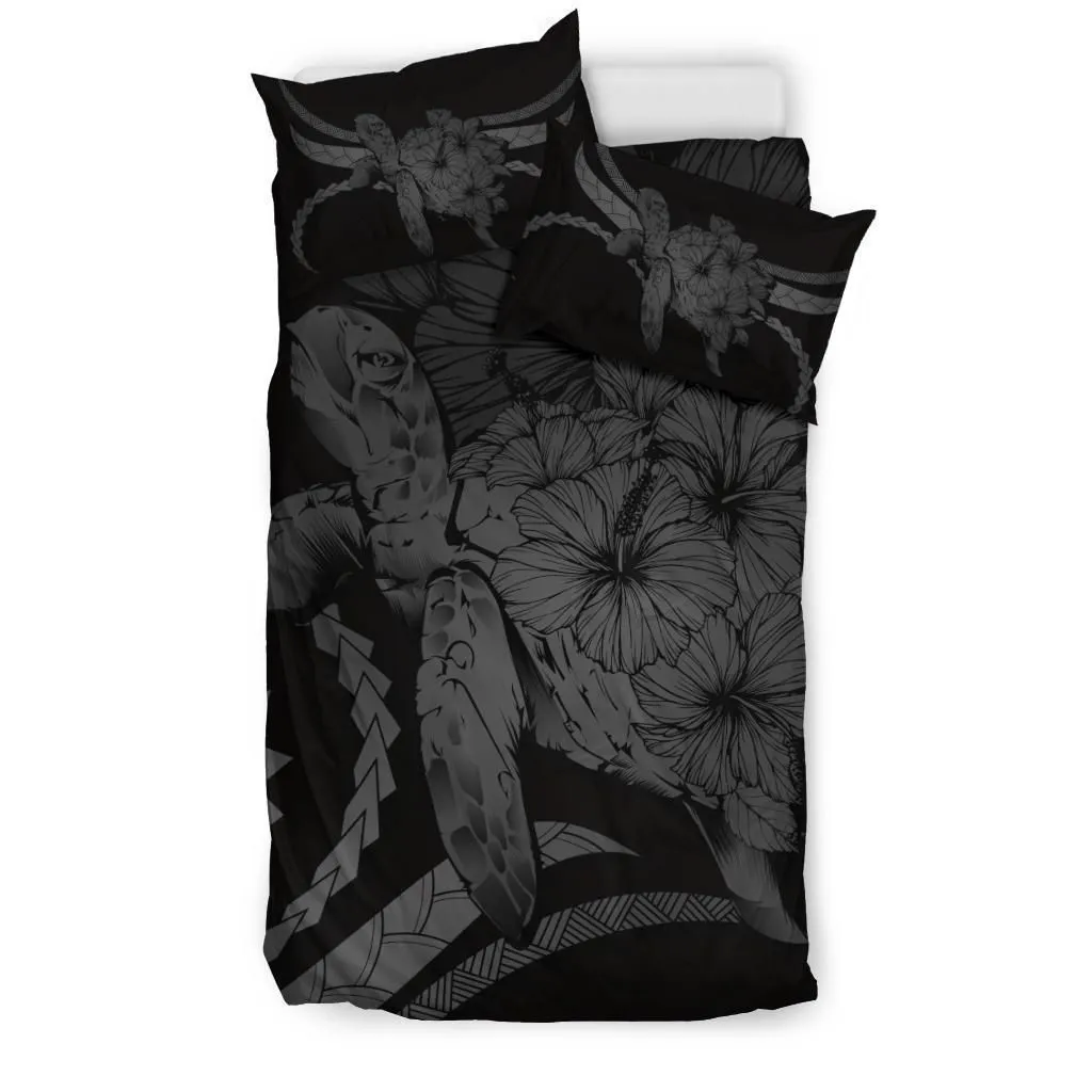 Hawaiian Bedding Set - Hawaii Turtle Hibiscus Polynesian Vintage Bedding Set - Gray