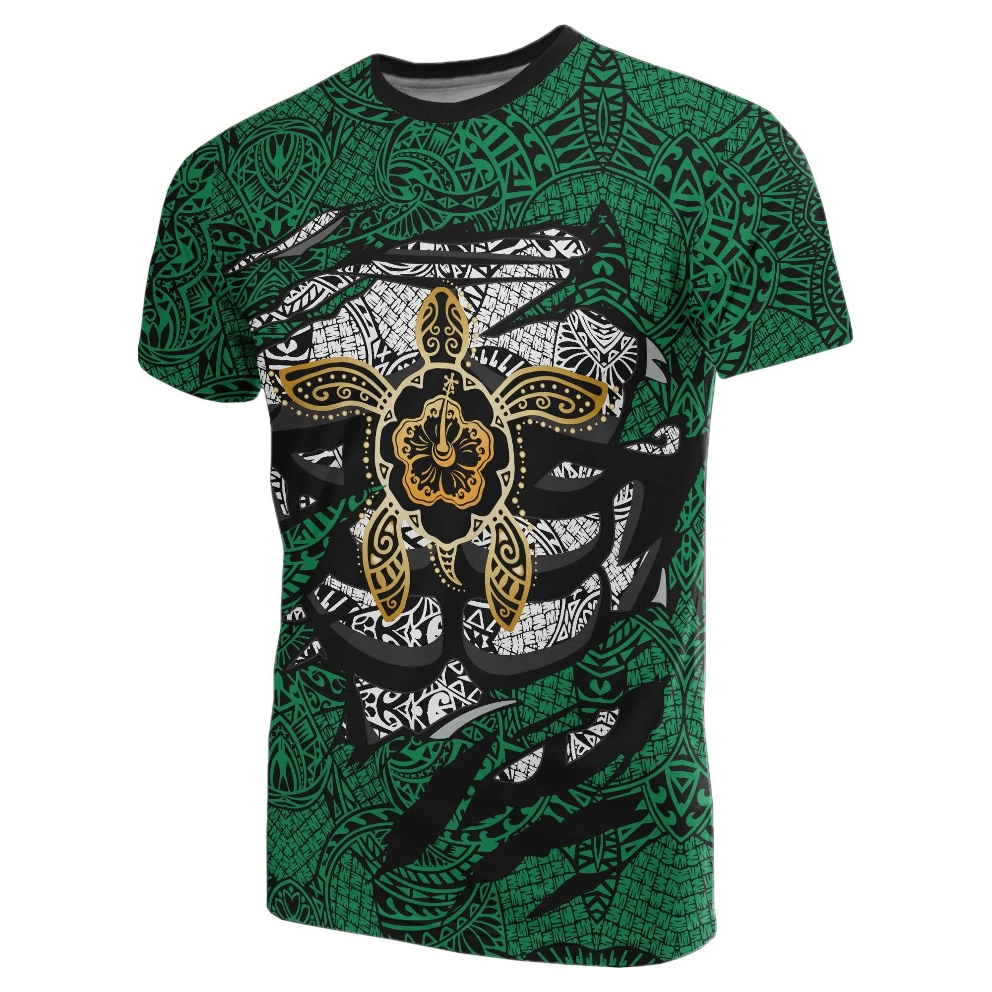 Hibiscus Polynesian Green Hawaii Turtle T-Shirt