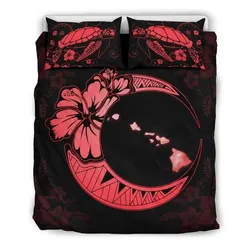 Hawaiian Map Hibiscus Turtle Polynesian Moon Bedding Set Red - AH - J1