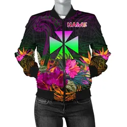 Wallis and Futuna Personalised Women's Bomber Jacket - Summer Hibiscus - BN15