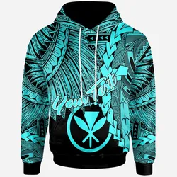 Polynesian Hawaii Custom Personalised Hoodie - Tribal Wave Tattoo Neon Blue