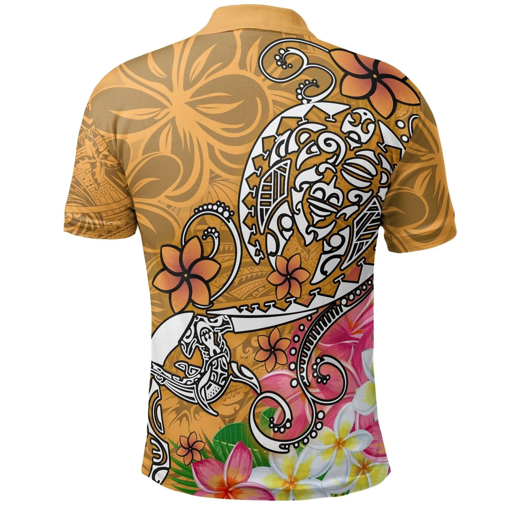 Polynesian Polo Shirt - Turtle Plumeria Gold Color