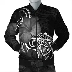 FamilyGater Jacket - Hawaii Map Turtle Hibiscus Divise Polynesian Bomber Jacket - AH - JR
