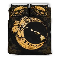 Hawaiian Map Hibiscus Turtle Polynesian Moon Bedding Set Yellow