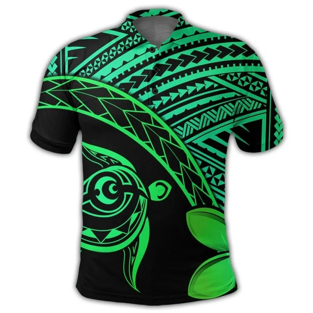 Alohawaii Shirt - Hawaiian Turtle Plumeria Kakau Polynesian Quilt Polo Shirt Neo Green AH - J0R