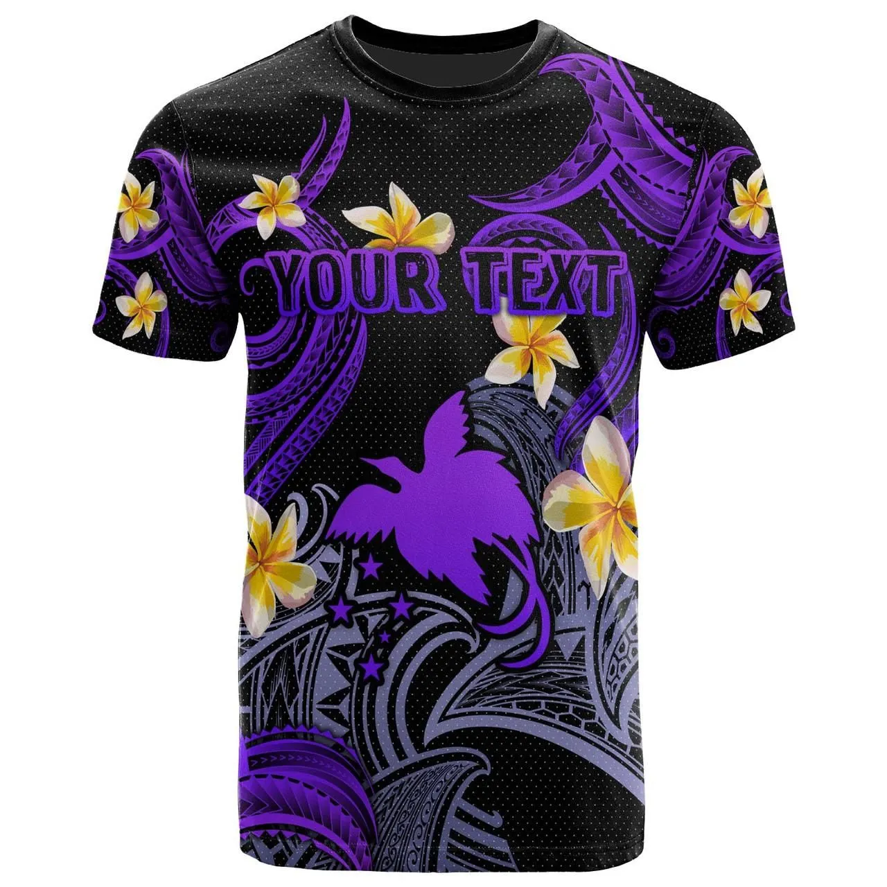 Papua New Guinea T-shirt - Custom Personalised Polynesian Waves with Plumeria Flowers (Purple)