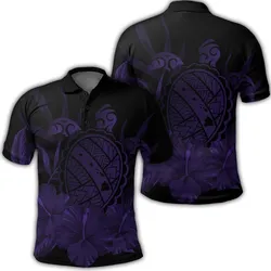 Hawaiian Map Turtle Hibiscus Polynesian Polo Shirt - Purple