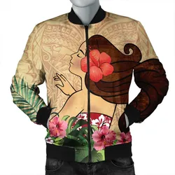 Hawaiian Hula Girl and Hibiscus Polynesian Bomber Jacket