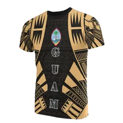 Guam T shirt - Guam Coat of Arms Polynesian Tattoo Gold Style