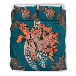 FamilyGater Bedding Set - Cover and Pillow Cases Hawaiian - Hawaii Polynesian Turtle Hibiscus - Orange - AH - J4