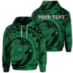 (Personalised) Hawaiian Kanaka Honu Map Hibiscus Globular Polynesian Green Hoodie
