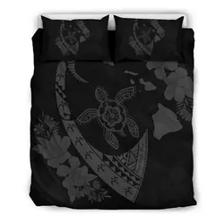 FamilyGater Bedding Set - Cover and Pillow Cases Hawaiian Map Hibiscus Turtle Fish Hook Polynesian Grey - AH - J5