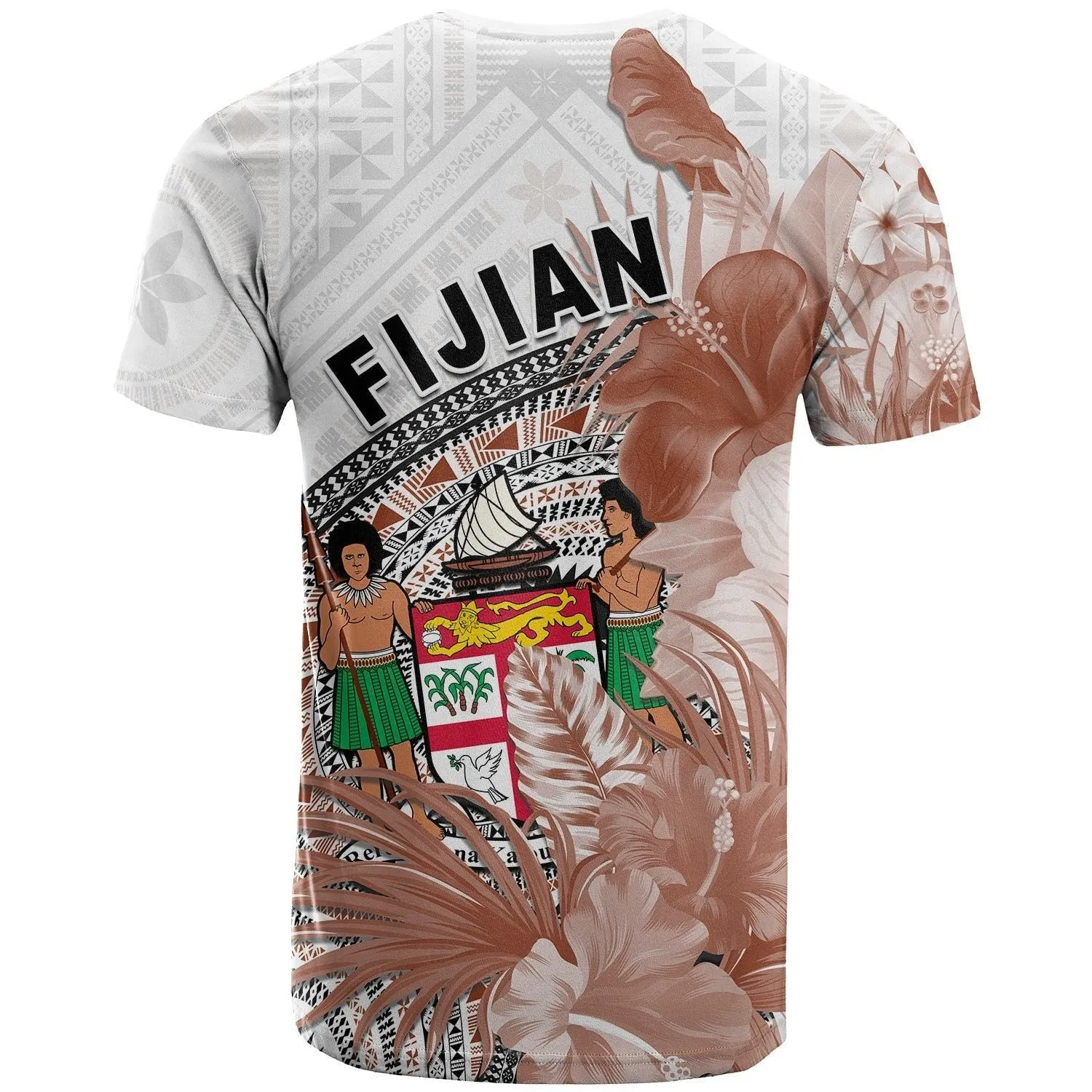 Fiji Tapa T Shirt White Fijian Masi Be Loved Hibiscus LT13