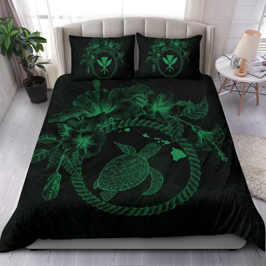Polynesian Hawaii Bedding Set - Green Turtle Hibiscus Flower Frame Vintage - Bn12