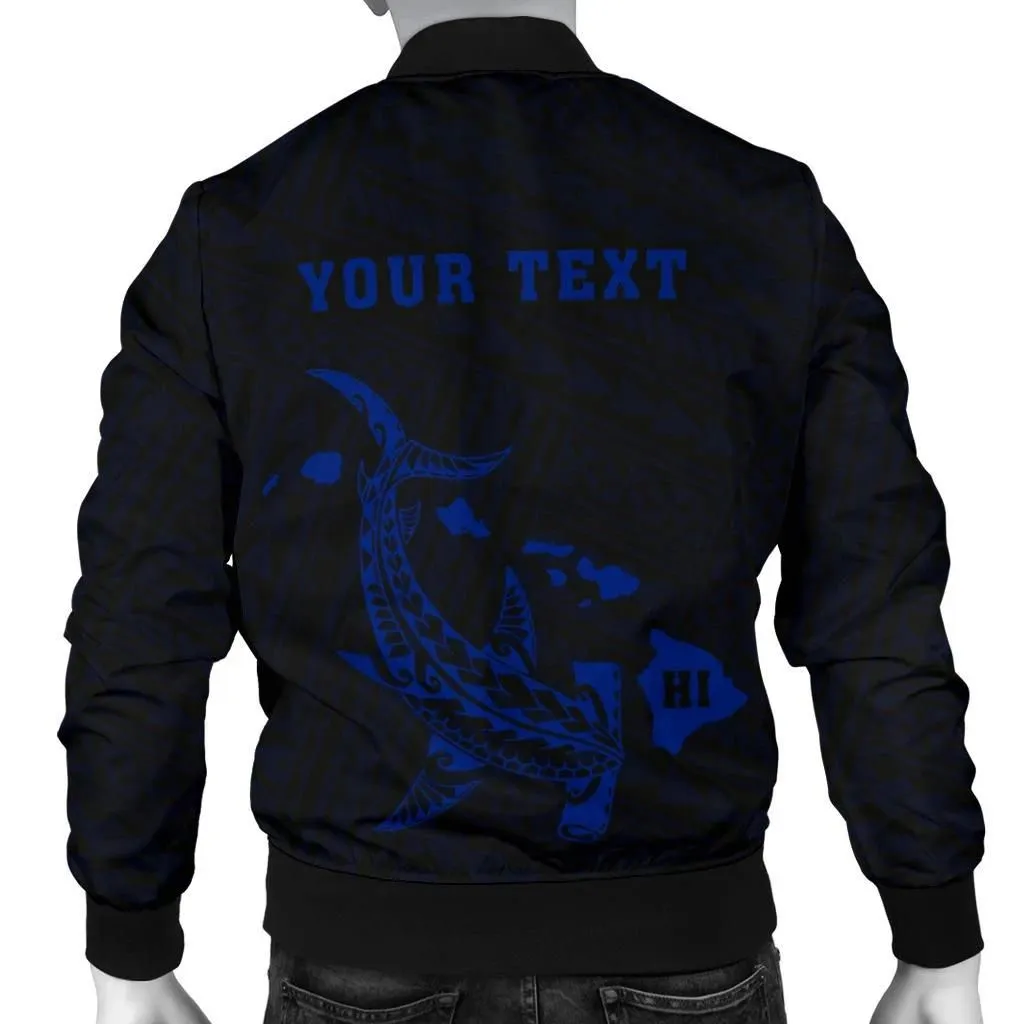 Hawaii Kakau Polynesian Hammerhead Shark Map Personalized Men's Bomber Jacket - Blue - AH - J6