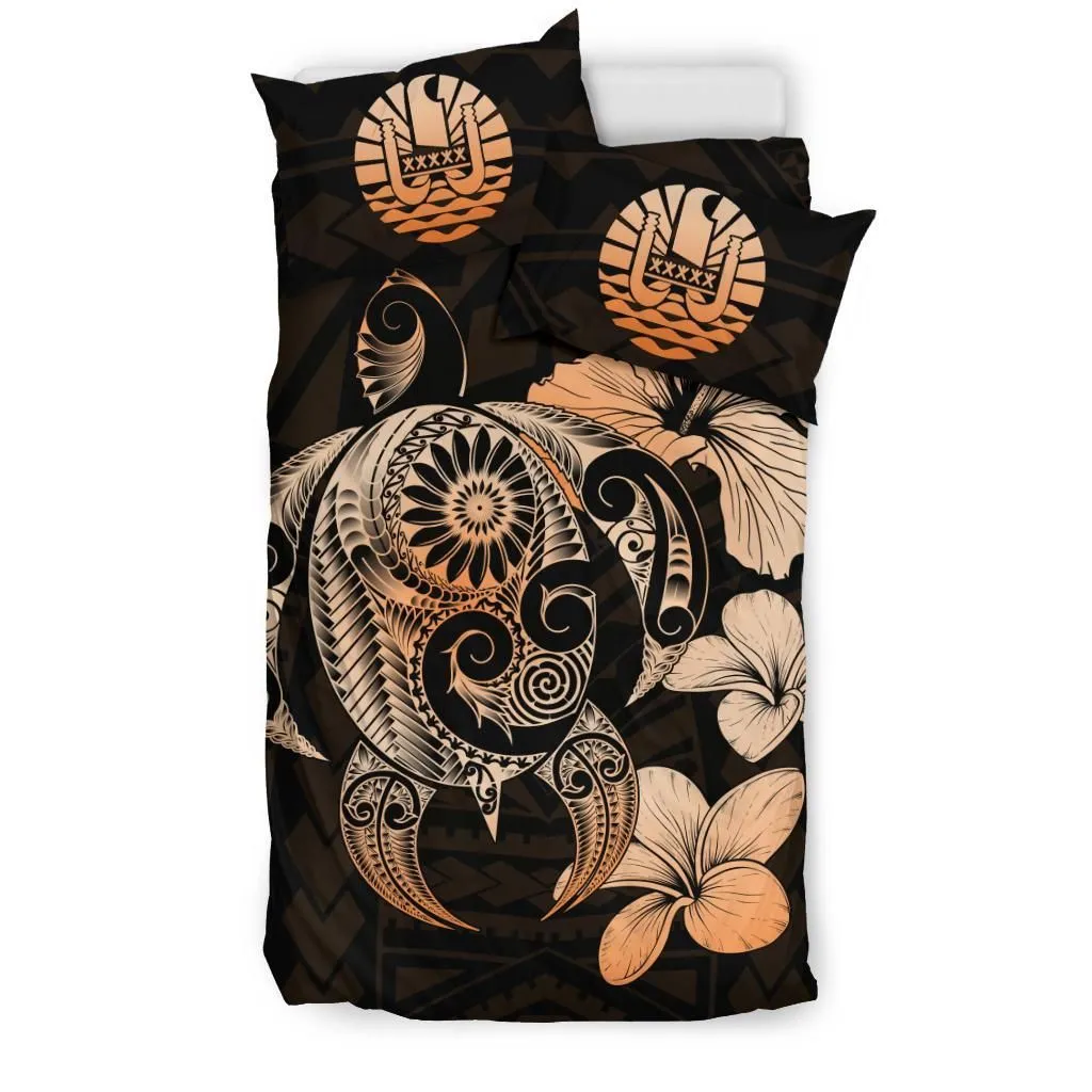 FamilyGater Bedding Set - Cover and Pillow Cases Tahiti Hibiscus Plumeria Mix Polynesian Turtle Orange J1