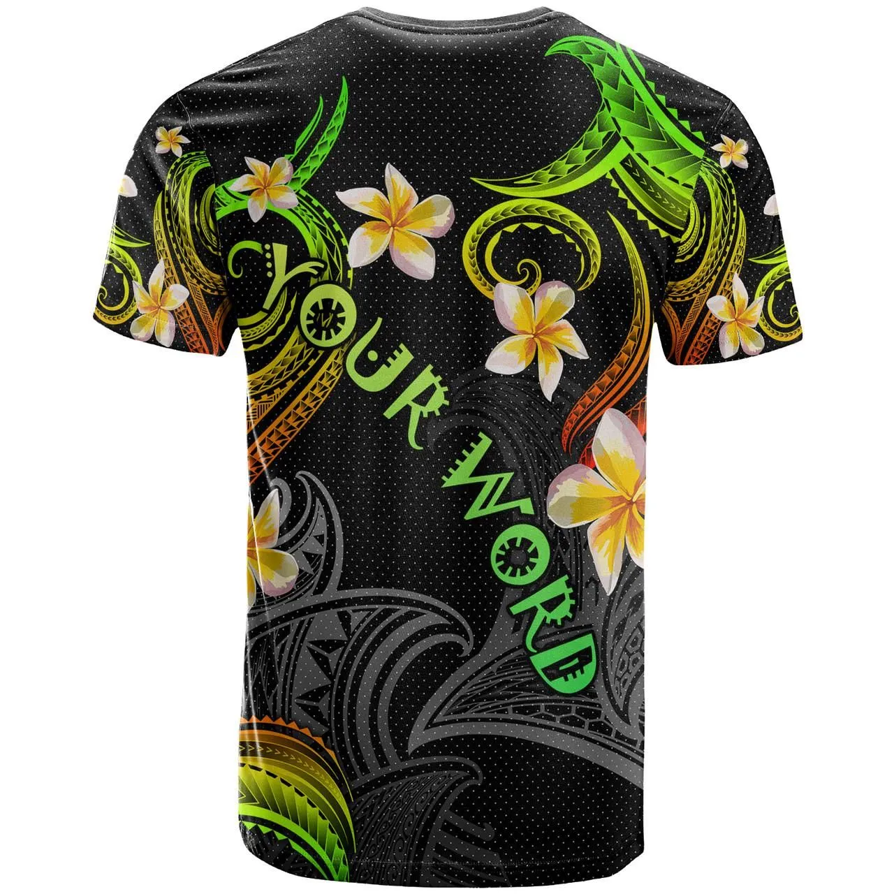 Personalized Kanaka Maoli T-shirt - Hawaii Polynesian Waves with Plumeria Flowers (Blue)