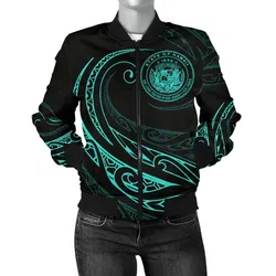 Hawaii Coat Of Arms Polynesian Womens Bomber Jacket - Turquoise - Frida Style