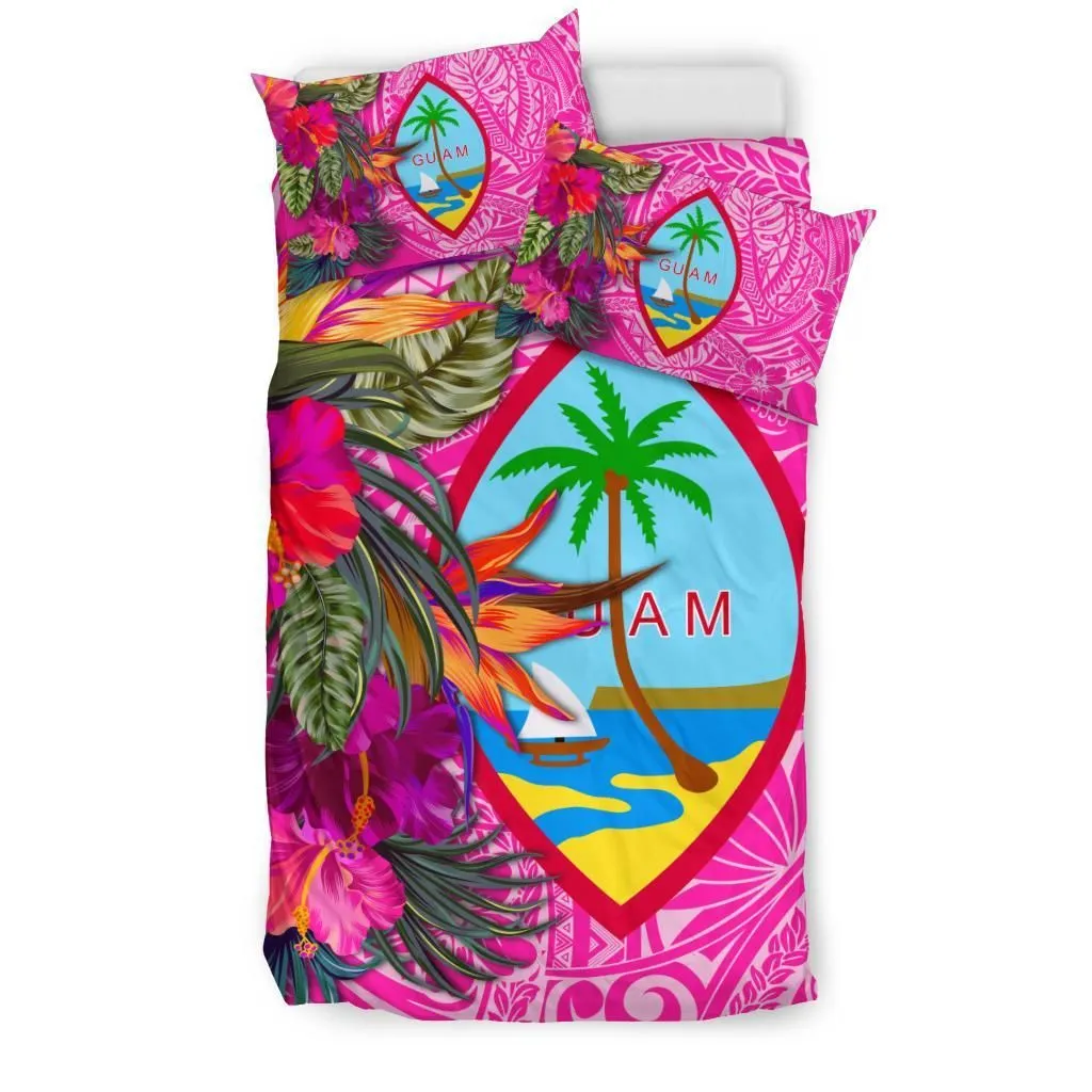 Guam Bedding Set - Hibiscus Polynesian Pattern Pink Version