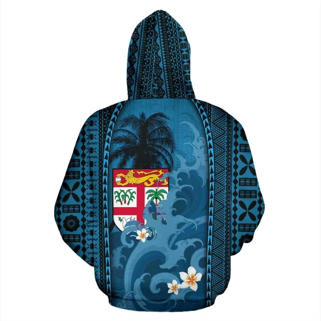 Alohawaii Clothing - Hoodie Fiji All Over Coat Of Arms Polynesian With Hibiscus And Waves TH65