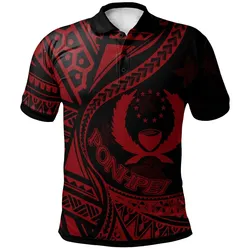 Pohnpei Polo Shirt - Plumeria Flowers Red Version
