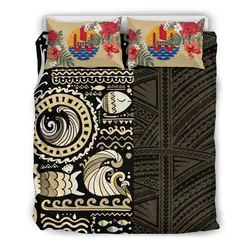 FamilyGater Bedding Set - Cover and Pillow Cases Tahiti - Gold Polynesian Hibiscus Tribal Style A24