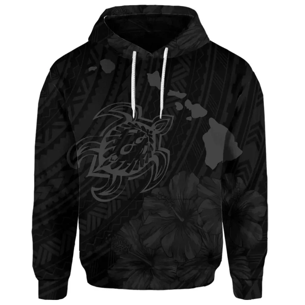 Alohawaii Hoodie - (Personalised) Hawaiian Hibiscus Sea Turtle Swim Polynesian Hoodie - Grey - AH - J5R