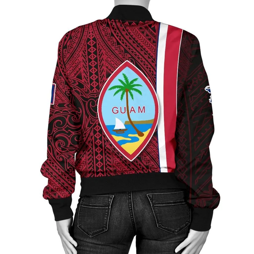 Guam Rugby Women Bomber Jacket Polynesian Sailboat Style